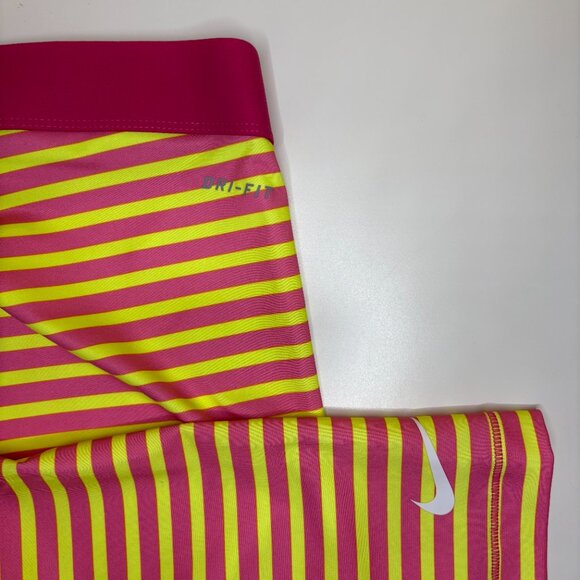 Nike‎ Pro Stripe Capri Leggings Womens Size Small Hot Pink Yellow Active Sport - Picture 4 of 8